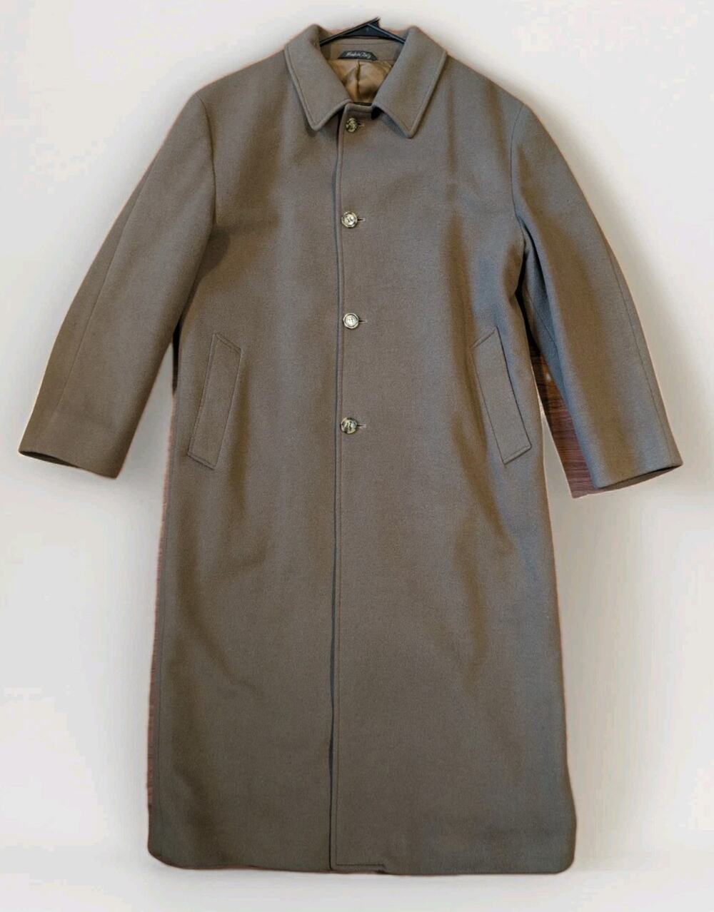 VTG Italian Wool Cashmere Overcoat Mens 44R Brown Long Coat Luxury Made In Italy